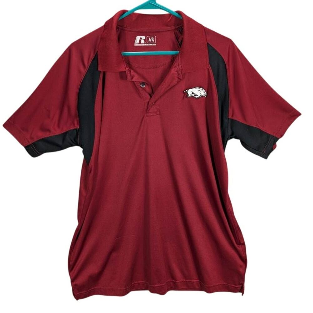 Razorbacks Shirt Mens Large Maroon Polo Short Sleeve Embroidered Hog Logo FLAWS